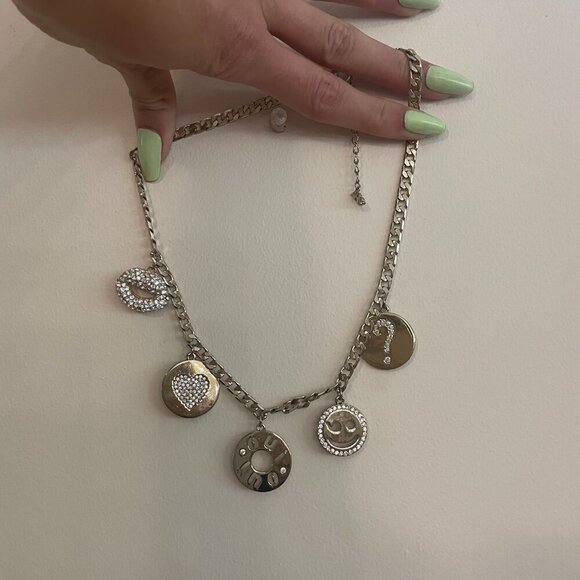 ABS Allen Schwartz Silver Chain Charm Necklace Oui Oui Lips Heart Smiley Face - Picture 3 of 3